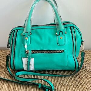 Urban Expressions Green Vegan Leather Purse with Accent Zippers.